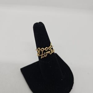 gold tone stacking rings good times spellout cursive size 6.75